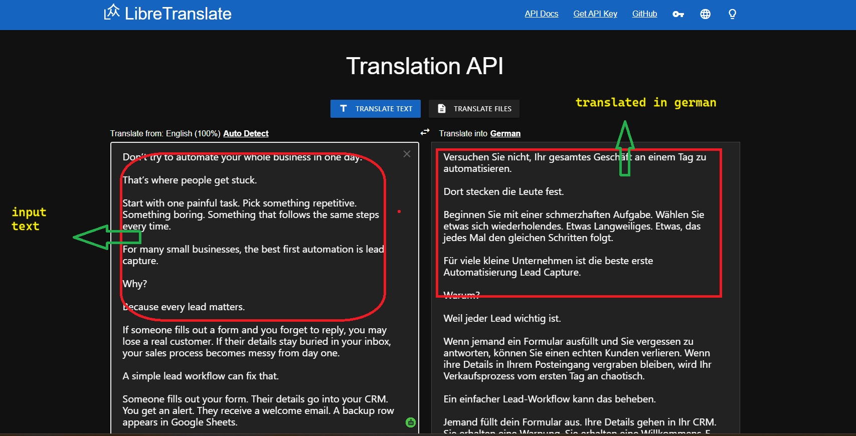 Translate using LibreTranslate